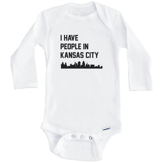 I Have People In Kansas City Missouri Skyline Baby Bodysuit (Long Sleeves)