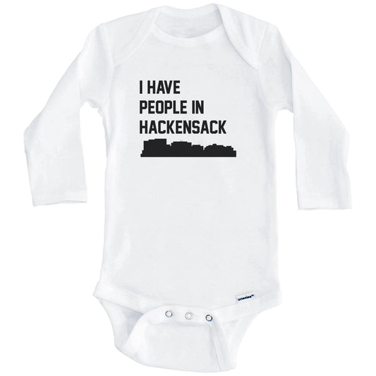I Have People In Hackensack New Jersey Skyline Baby Bodysuit (Long Sleeves)