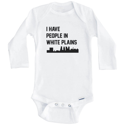 I Have People In White Plains New York Skyline Baby Bodysuit (Long Sleeves)