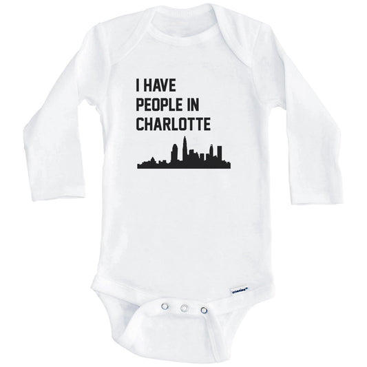 I Have People In Charlotte North Carolina Skyline Baby Bodysuit (Long Sleeves)
