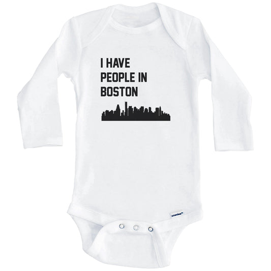I Have People In Boston Massachusetts Skyline Baby Bodysuit (Long Sleeves)