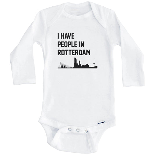 I Have People In Rotterdam Netherlands Skyline Baby Bodysuit (Long Sleeves)