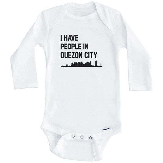 I Have People In Quezon City Philippines Skyline Baby Bodysuit (Long Sleeves)