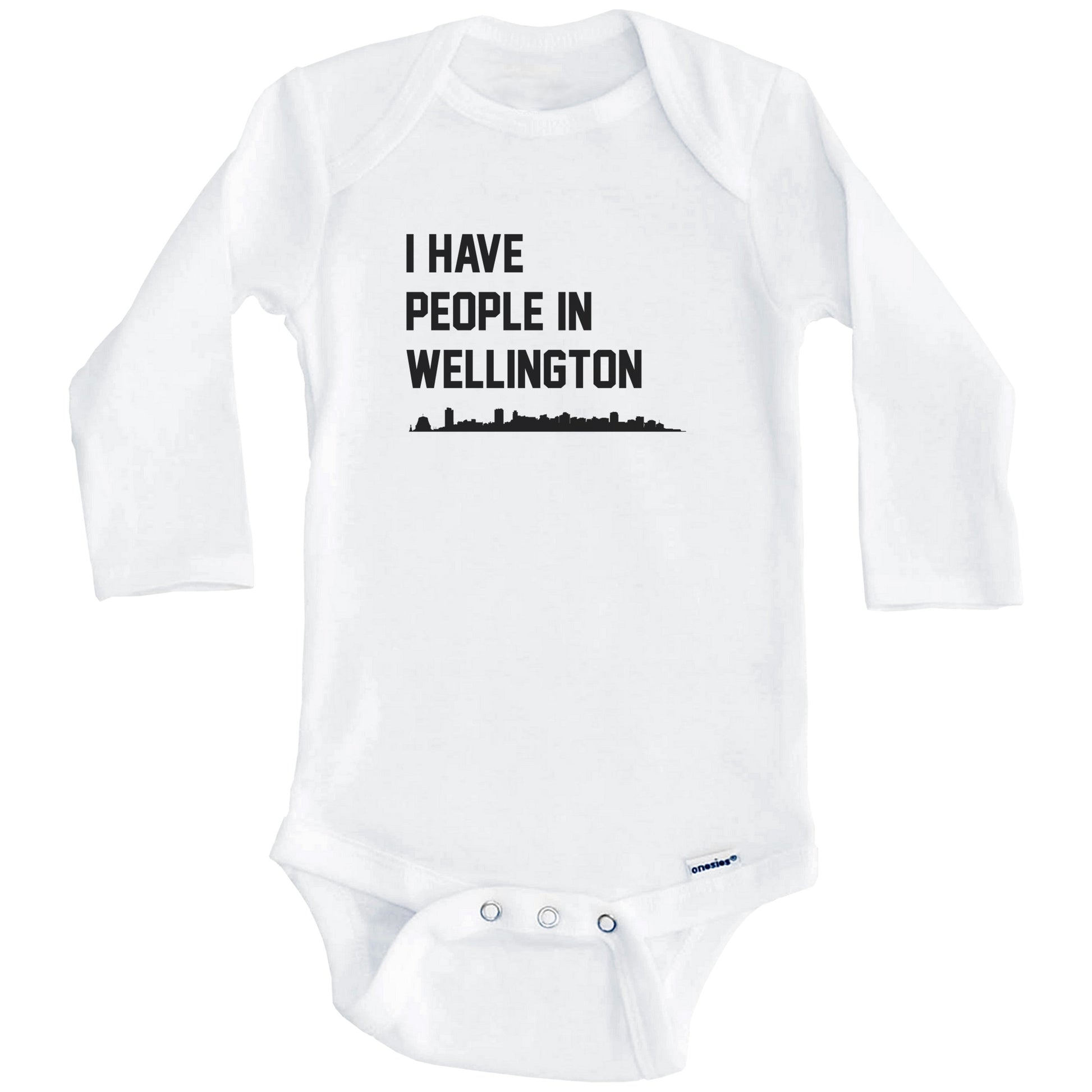 I Have People In Wellington New Zealand Skyline Baby Bodysuit (Long Sleeves)
