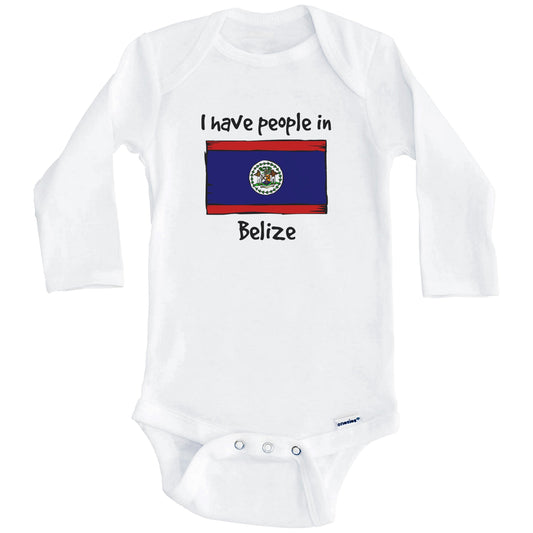 I Have People In Belize Belizean Flag Baby Bodysuit (Long Sleeves)