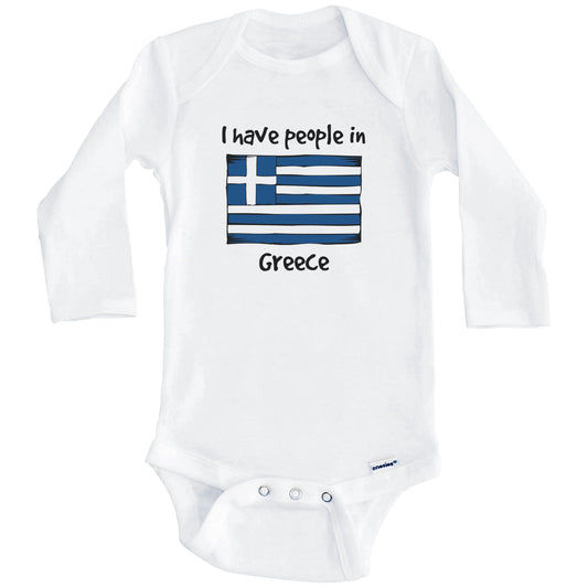 I Have People In Greece Greek Flag Baby Bodysuit (Long Sleeves)