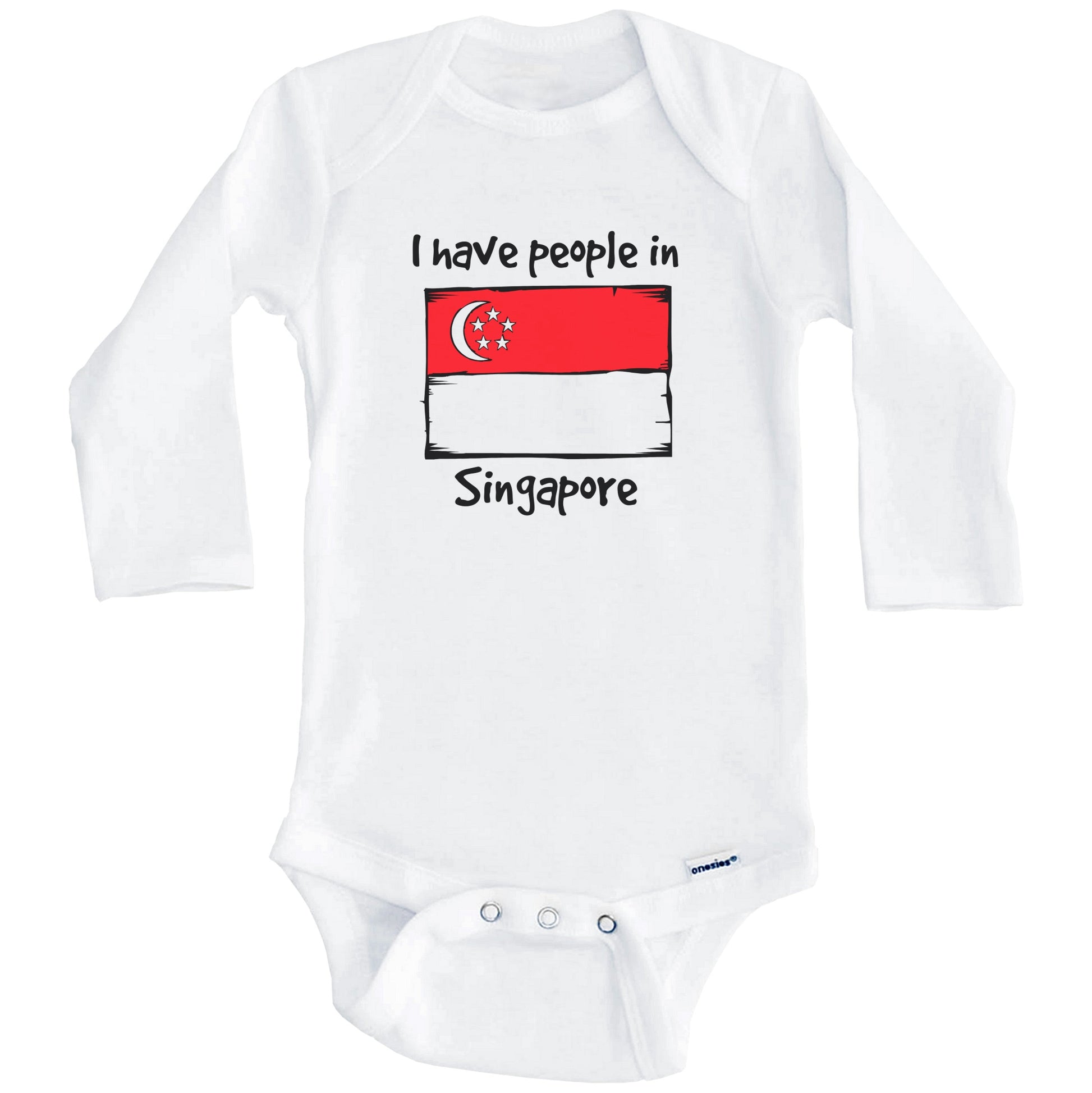 I Have People In Singapore Singaporean Flag Baby Bodysuit (Long Sleeves)
