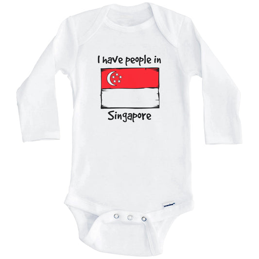 I Have People In Singapore Singaporean Flag Baby Bodysuit (Long Sleeves)