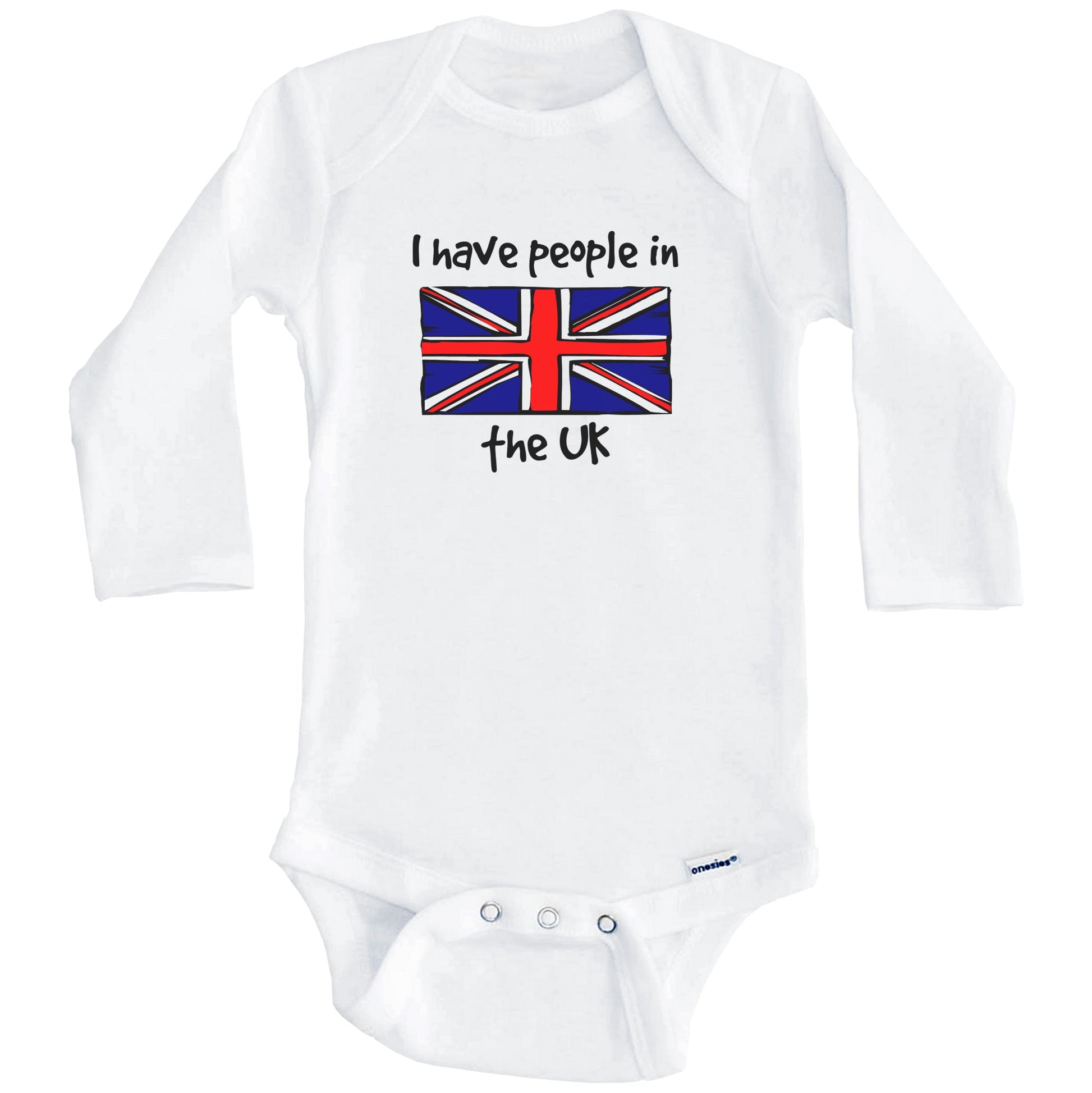 I Have People In the UK British Flag Baby Bodysuit (Long Sleeves)