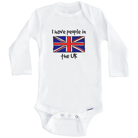 I Have People In the UK British Flag Baby Bodysuit (Long Sleeves)
