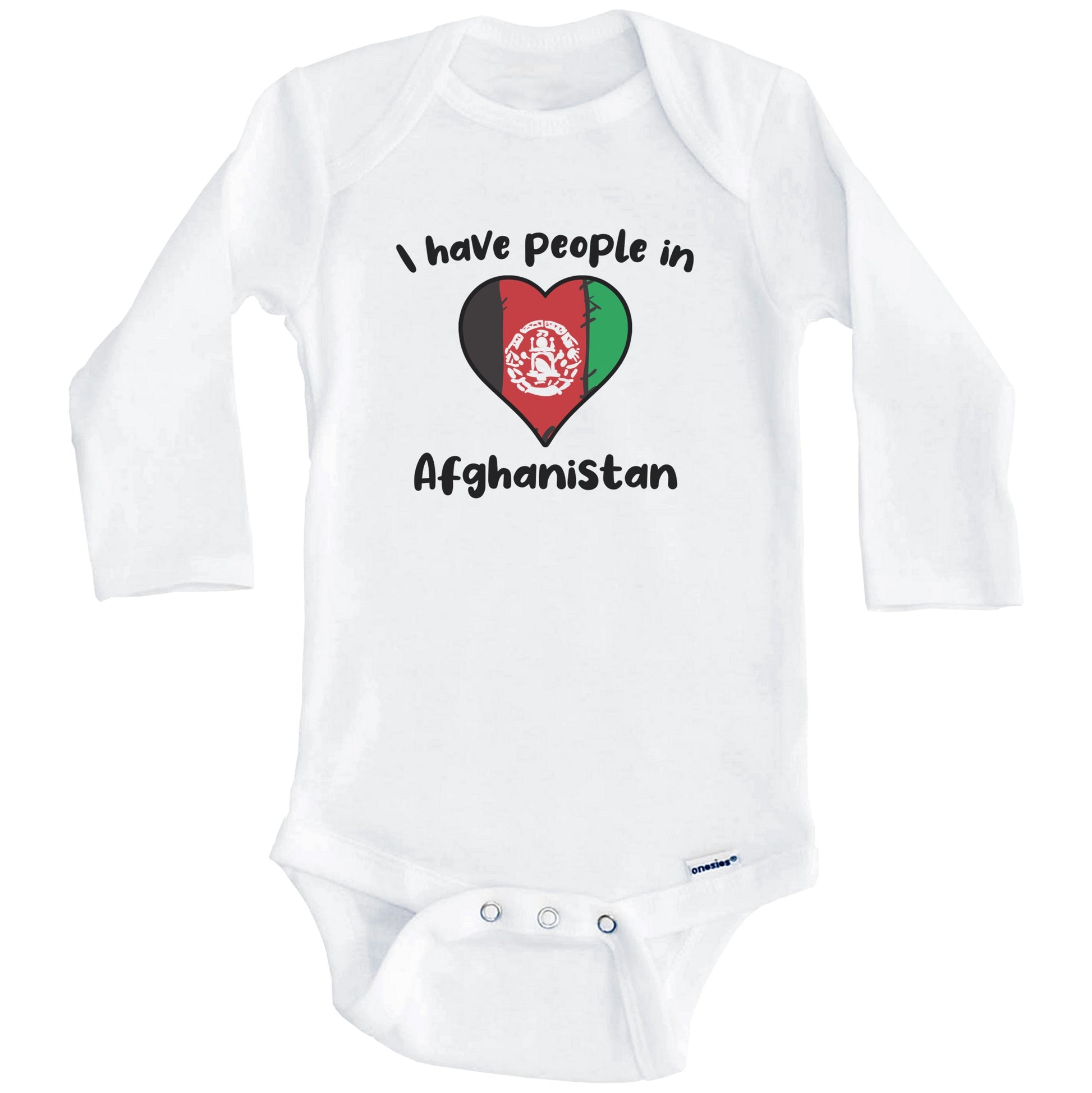 Afghan Flag Heart I Have People In Afghanistan Baby Bodysuit (Long Sleeves)