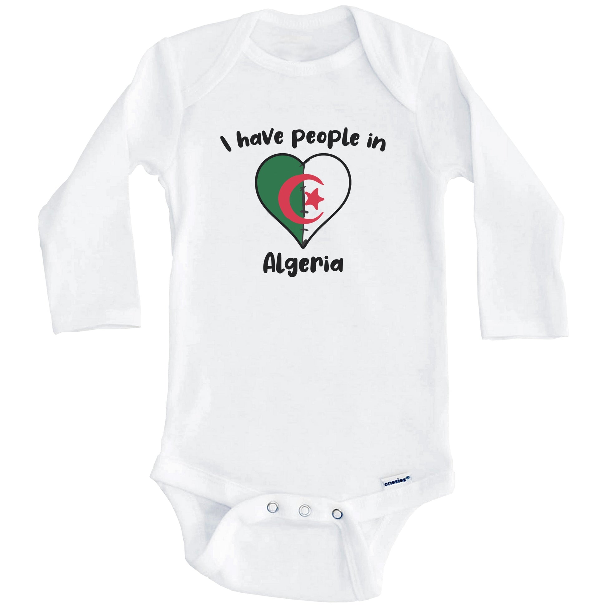 Algerian Flag Heart I Have People In Algeria Baby Bodysuit (Long Sleeves)