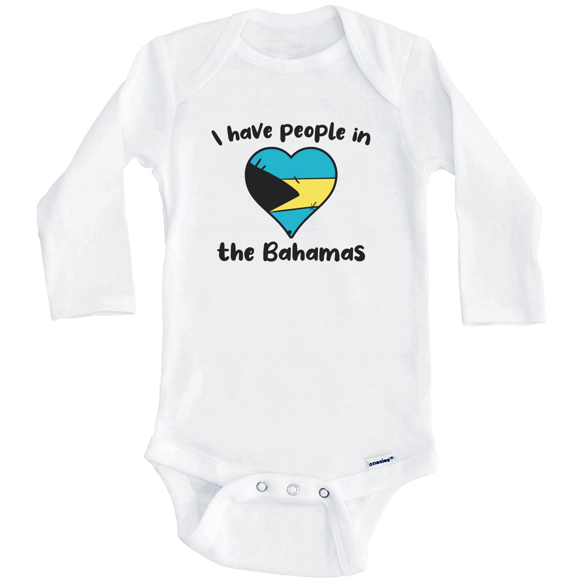 Bahamian Flag Heart I Have People In the Bahamas Baby Bodysuit (Long Sleeves)