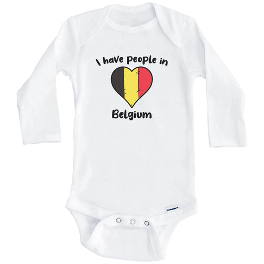 Belgian Flag Heart I Have People In Belgium Baby Bodysuit (Long Sleeves)