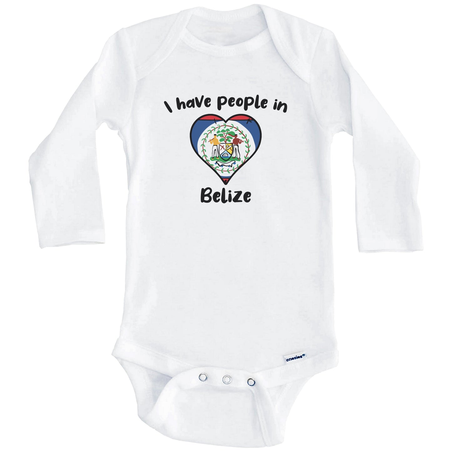 Belizean Flag Heart I Have People In Belize Baby Bodysuit (Long Sleeves)