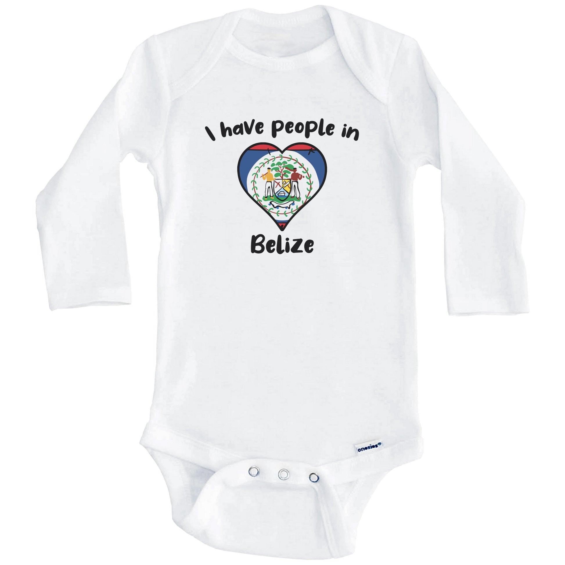 Belizean Flag Heart I Have People In Belize Baby Bodysuit (Long Sleeves)