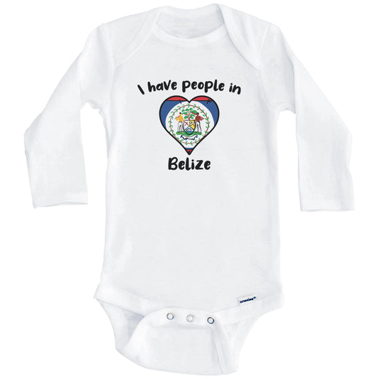 Belizean Flag Heart I Have People In Belize Baby Bodysuit (Long Sleeves)
