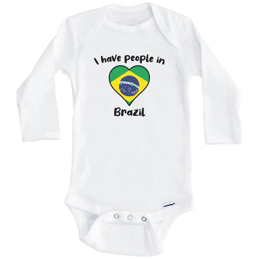 Brazilian Flag Heart I Have People In Brazil Baby Bodysuit (Long Sleeves)