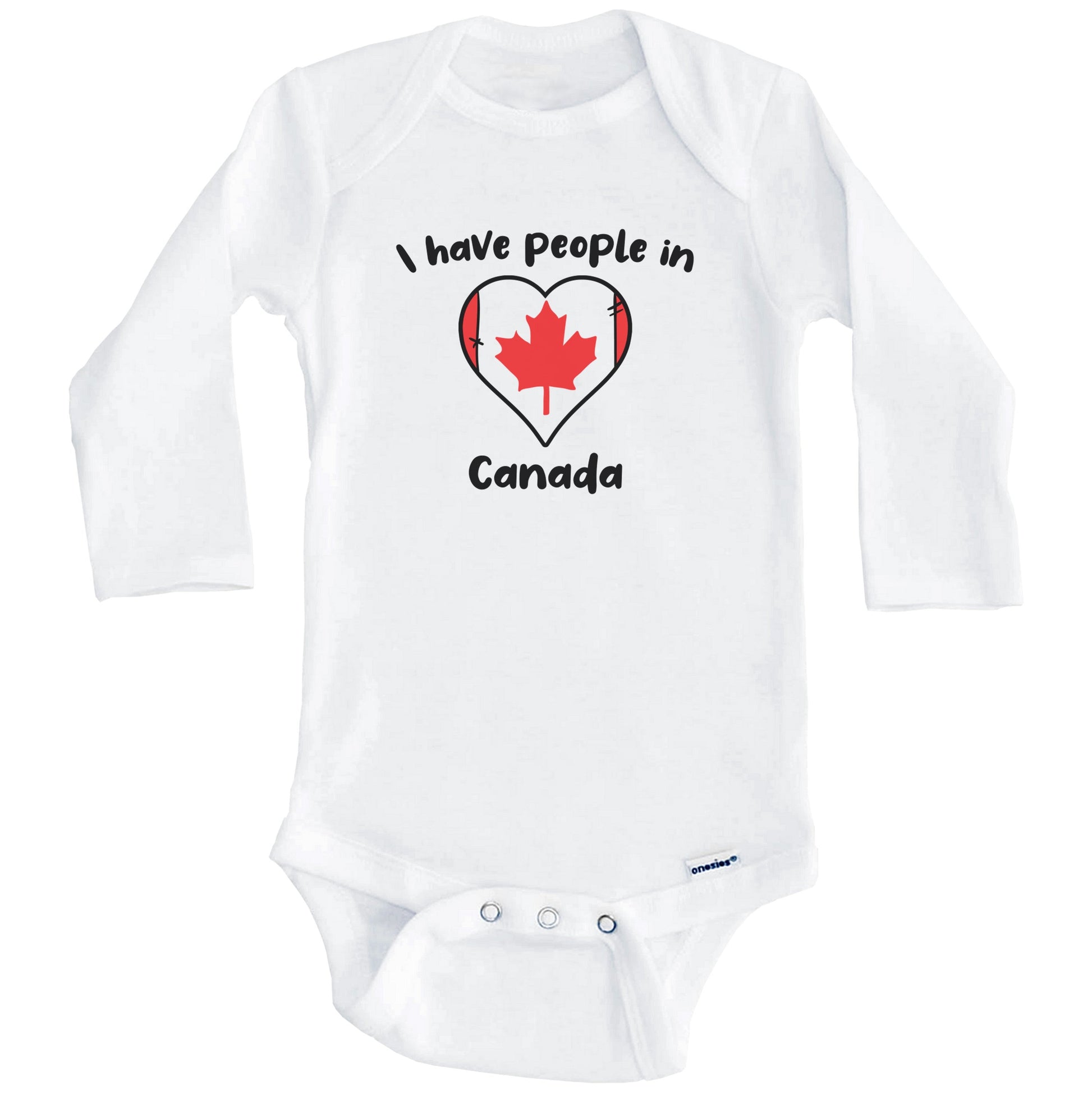 Canadian Flag Heart I Have People In Canada Baby Bodysuit (Long Sleeves)