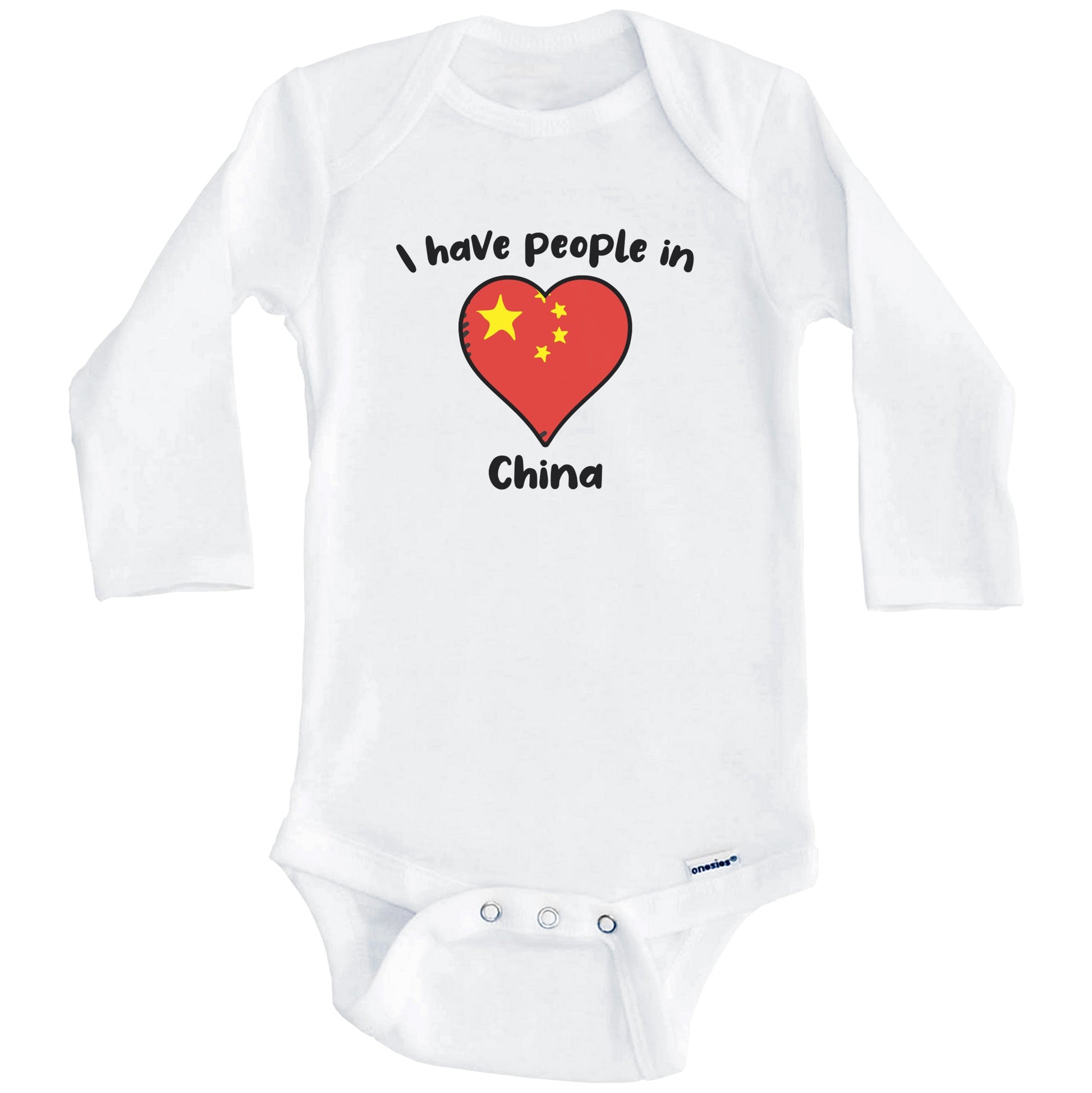 Chinese Flag Heart I Have People In China Baby Bodysuit (Long Sleeves)