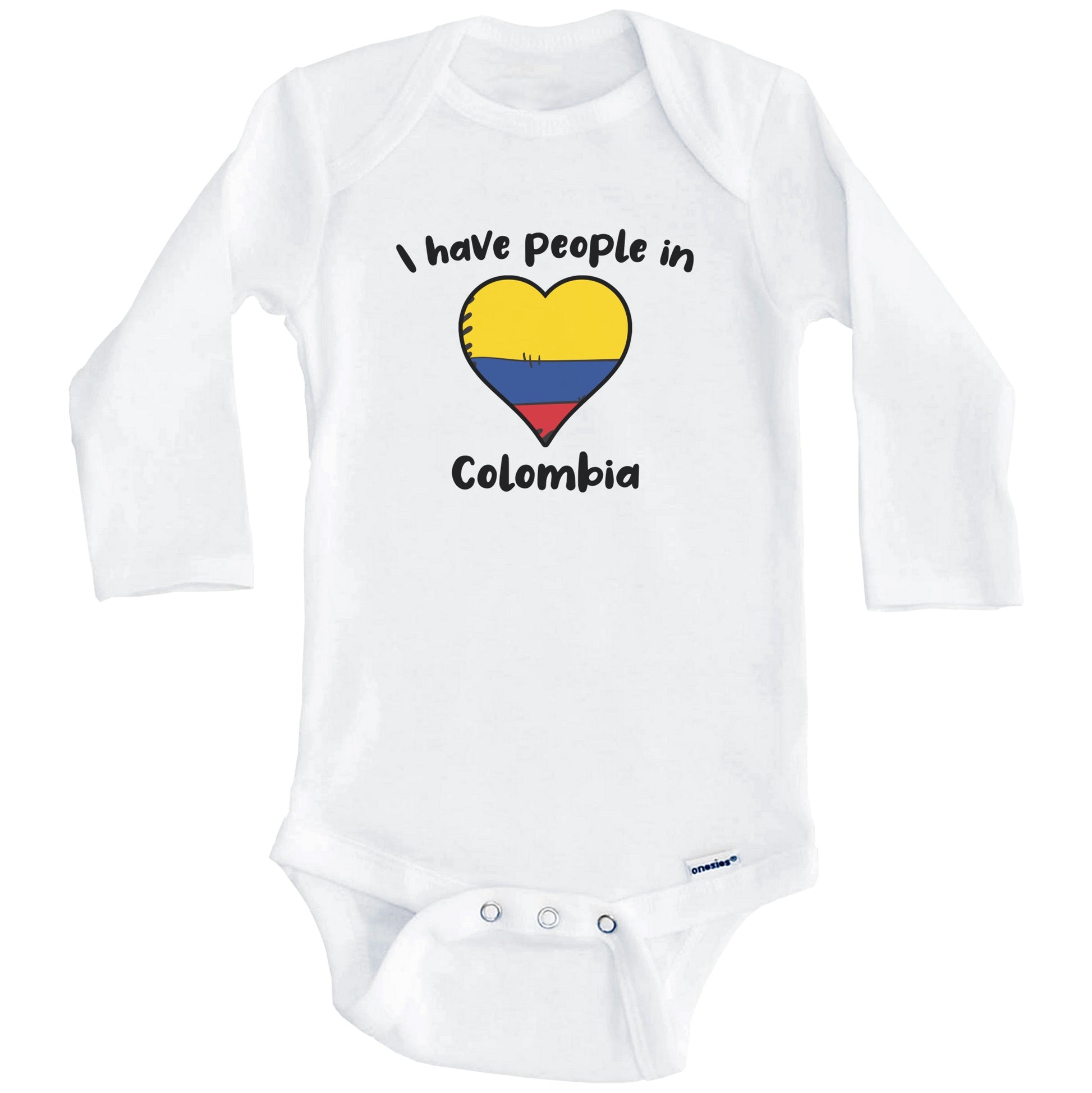 Colombian Flag Heart I Have People In Colombia Baby Bodysuit (Long Sleeves)