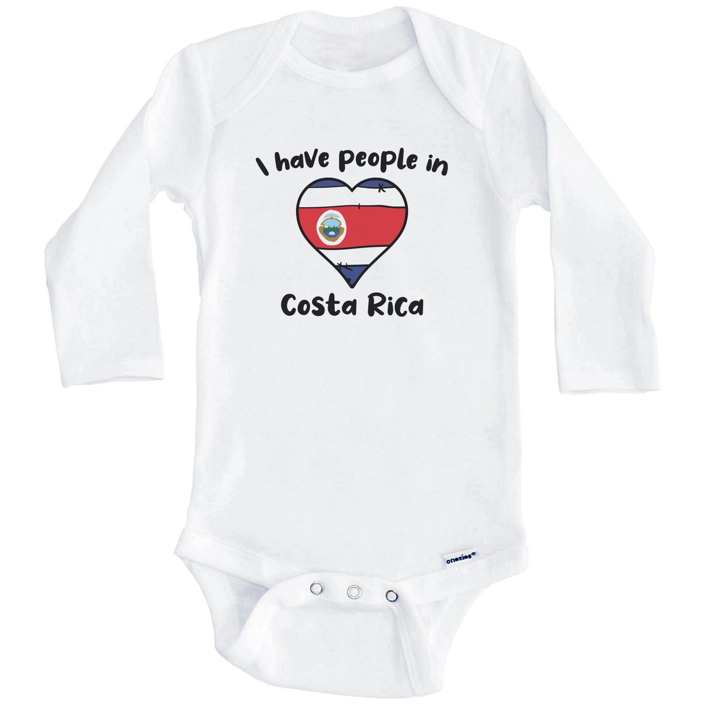 Costa Rican Flag Heart I Have People In Costa Rica Baby Bodysuit (Long Sleeves)