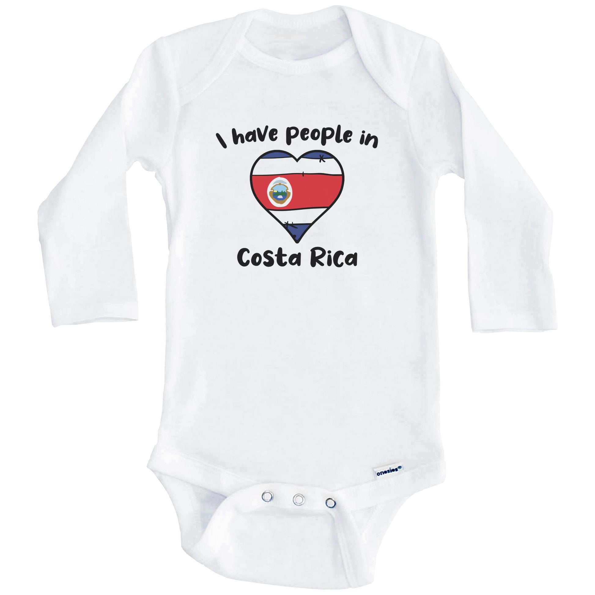 Costa Rican Flag Heart I Have People In Costa Rica Baby Bodysuit (Long Sleeves)