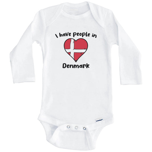 Danish Flag Heart I Have People In Denmark Baby Bodysuit (Long Sleeves)