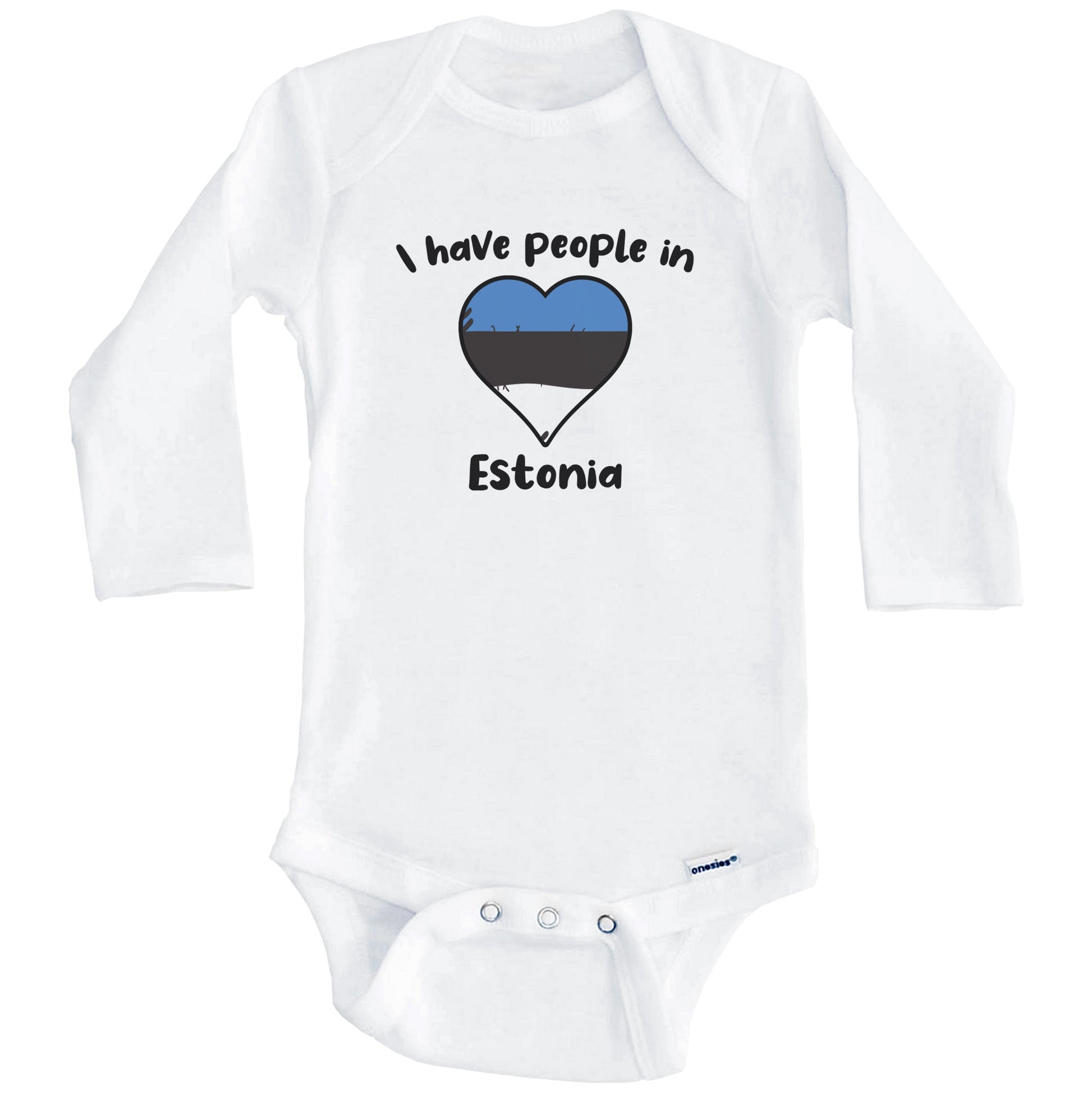 Estonian Flag Heart I Have People In Estonia Baby Bodysuit (Long Sleeves)