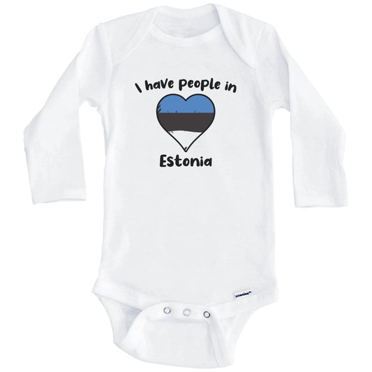 Estonian Flag Heart I Have People In Estonia Baby Bodysuit (Long Sleeves)