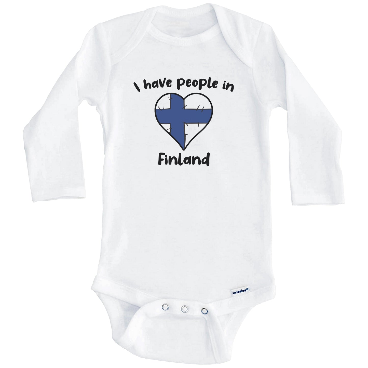 Finnish Flag Heart I Have People In Finland Baby Bodysuit (Long Sleeves)