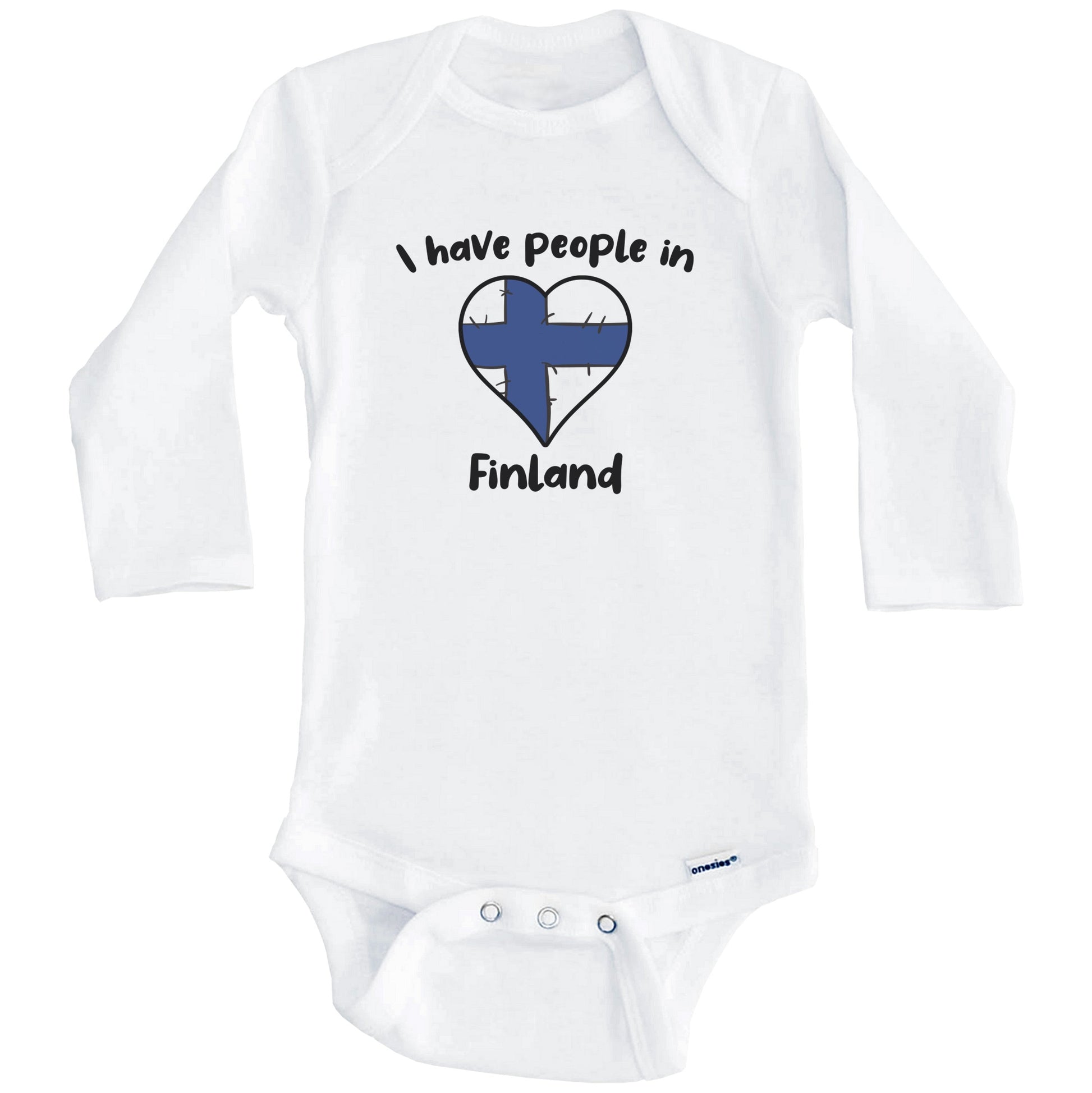 Finnish Flag Heart I Have People In Finland Baby Bodysuit (Long Sleeves)