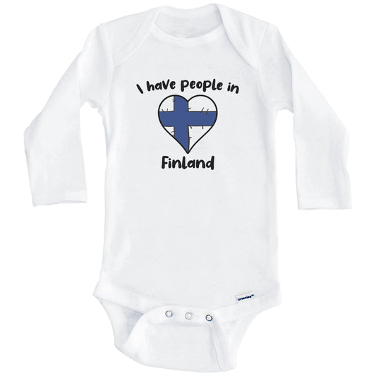 Finnish Flag Heart I Have People In Finland Baby Bodysuit (Long Sleeves)
