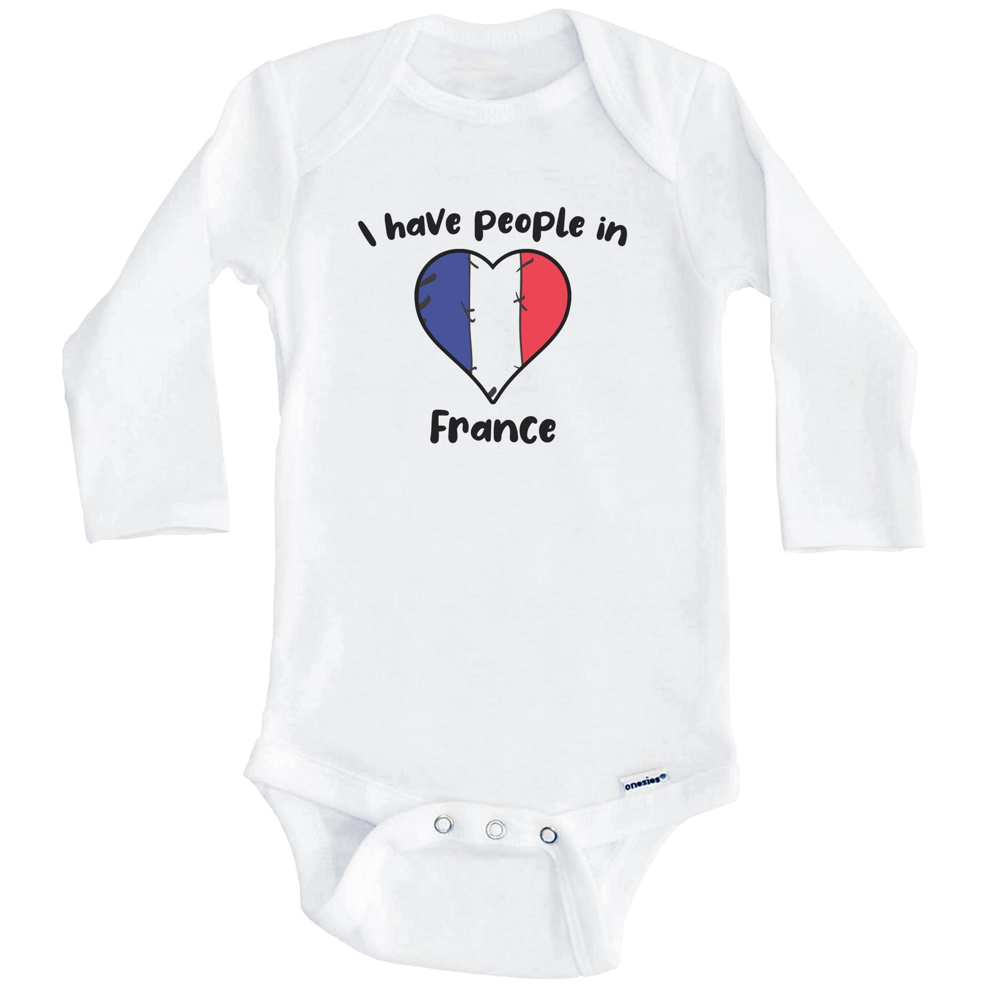 French Flag Heart I Have People In France Baby Bodysuit (Long Sleeves)