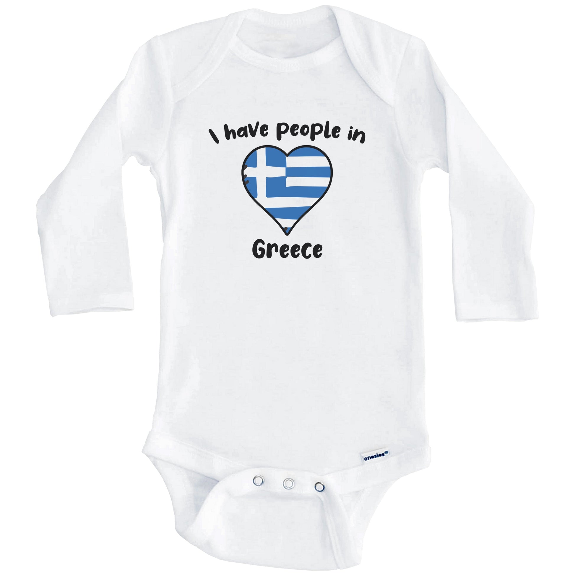Greek Flag Heart I Have People In Greece Baby Bodysuit (Long Sleeves)