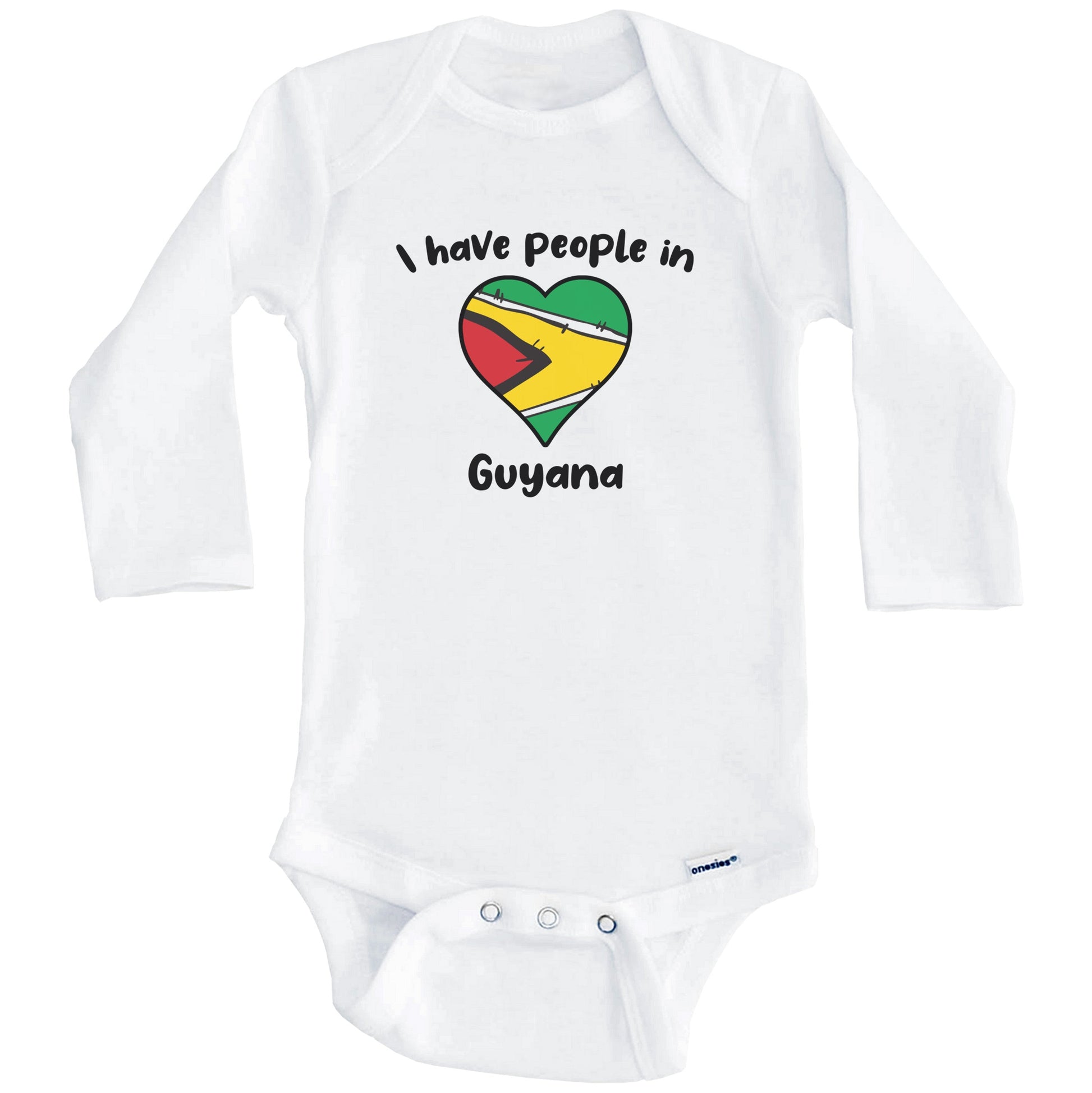 Guyanese Flag Heart I Have People In Guyana Baby Bodysuit (Long Sleeves)