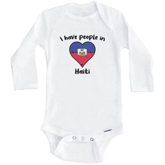 Haitian Flag Heart I Have People In Haiti Baby Bodysuit (Long Sleeves)
