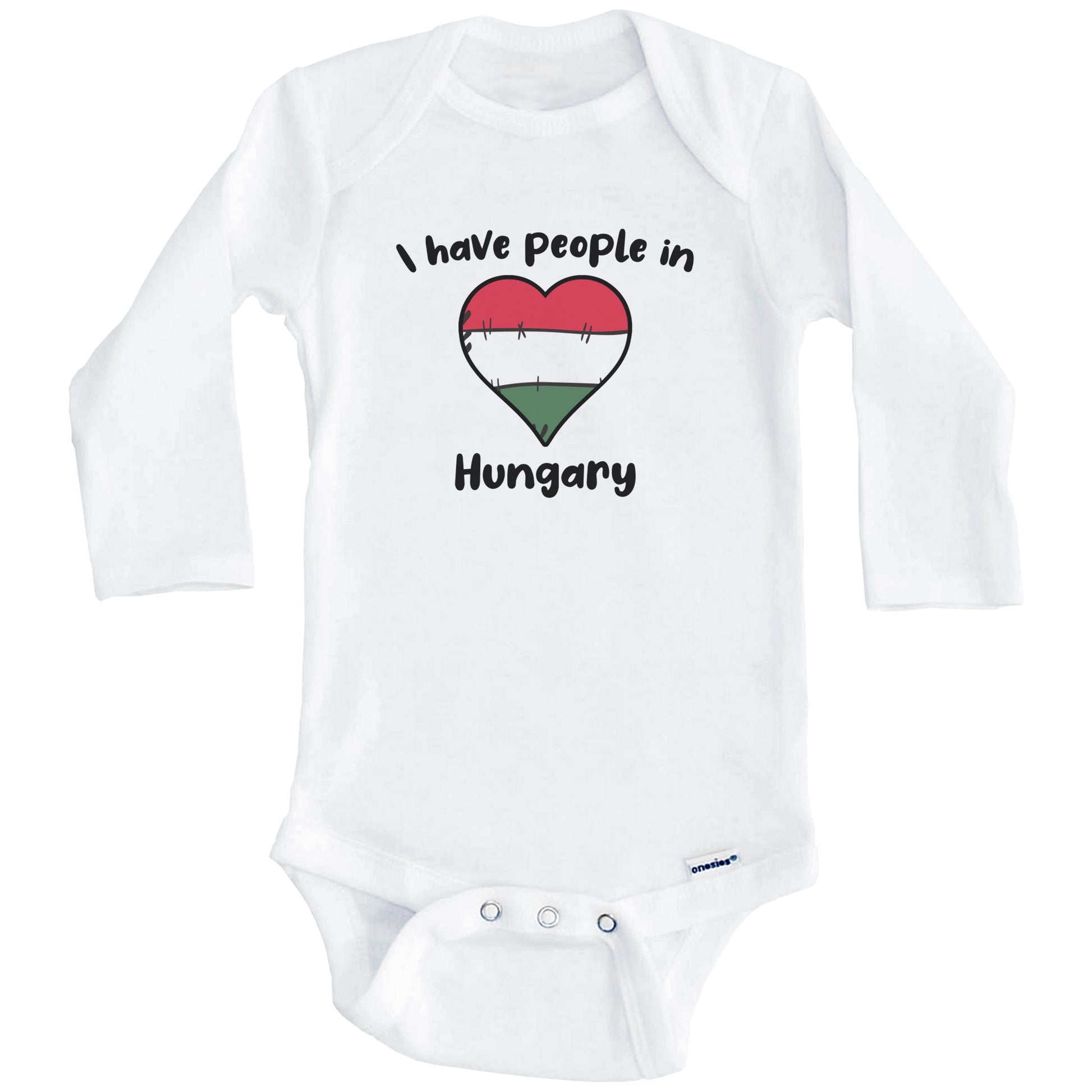Hungarian Flag Heart I Have People In Hungary Baby Bodysuit (Long Sleeves)