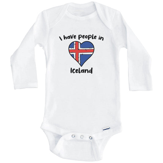 Icelandic Flag Heart I Have People In Iceland Baby Bodysuit (Long Sleeves)