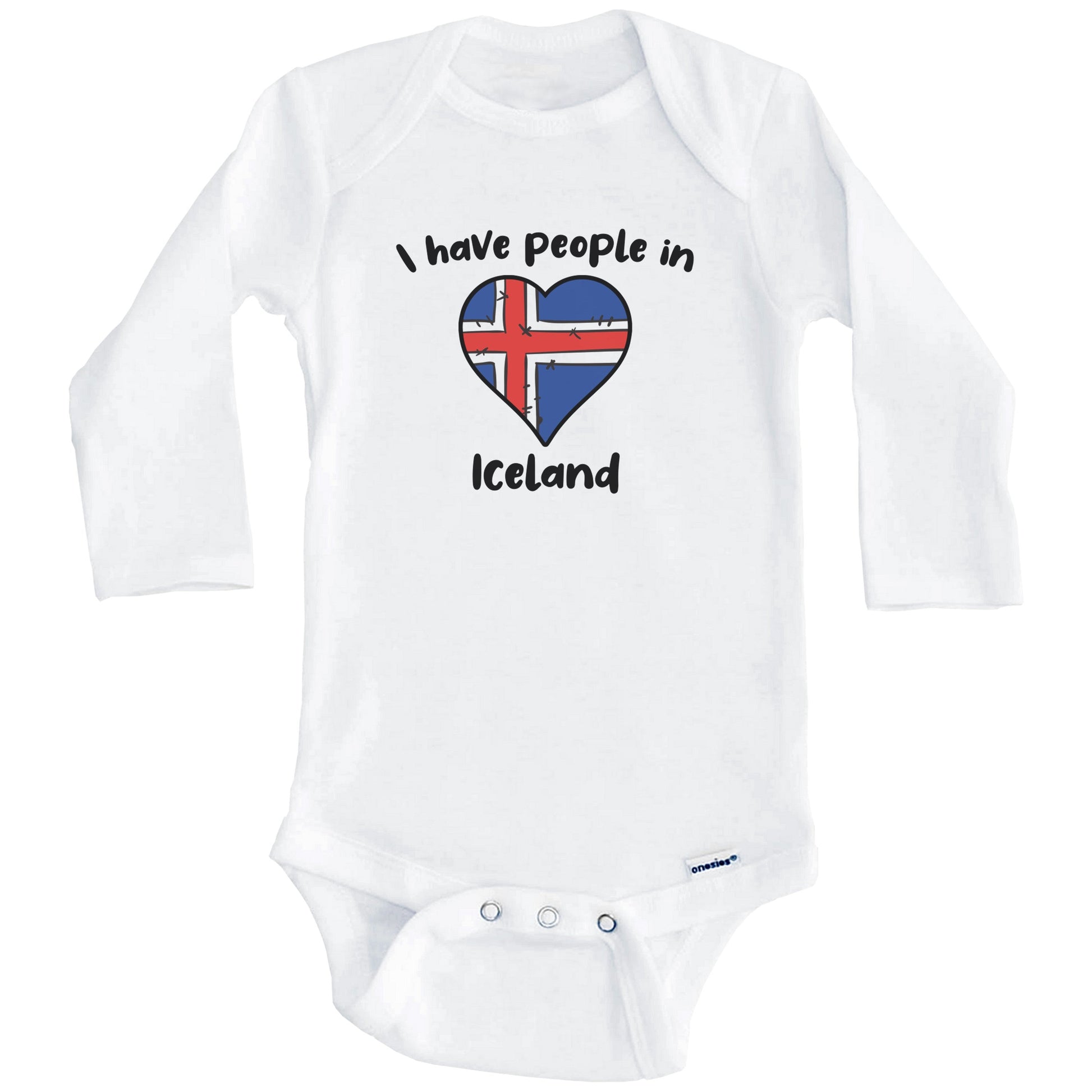 Icelandic Flag Heart I Have People In Iceland Baby Bodysuit (Long Sleeves)