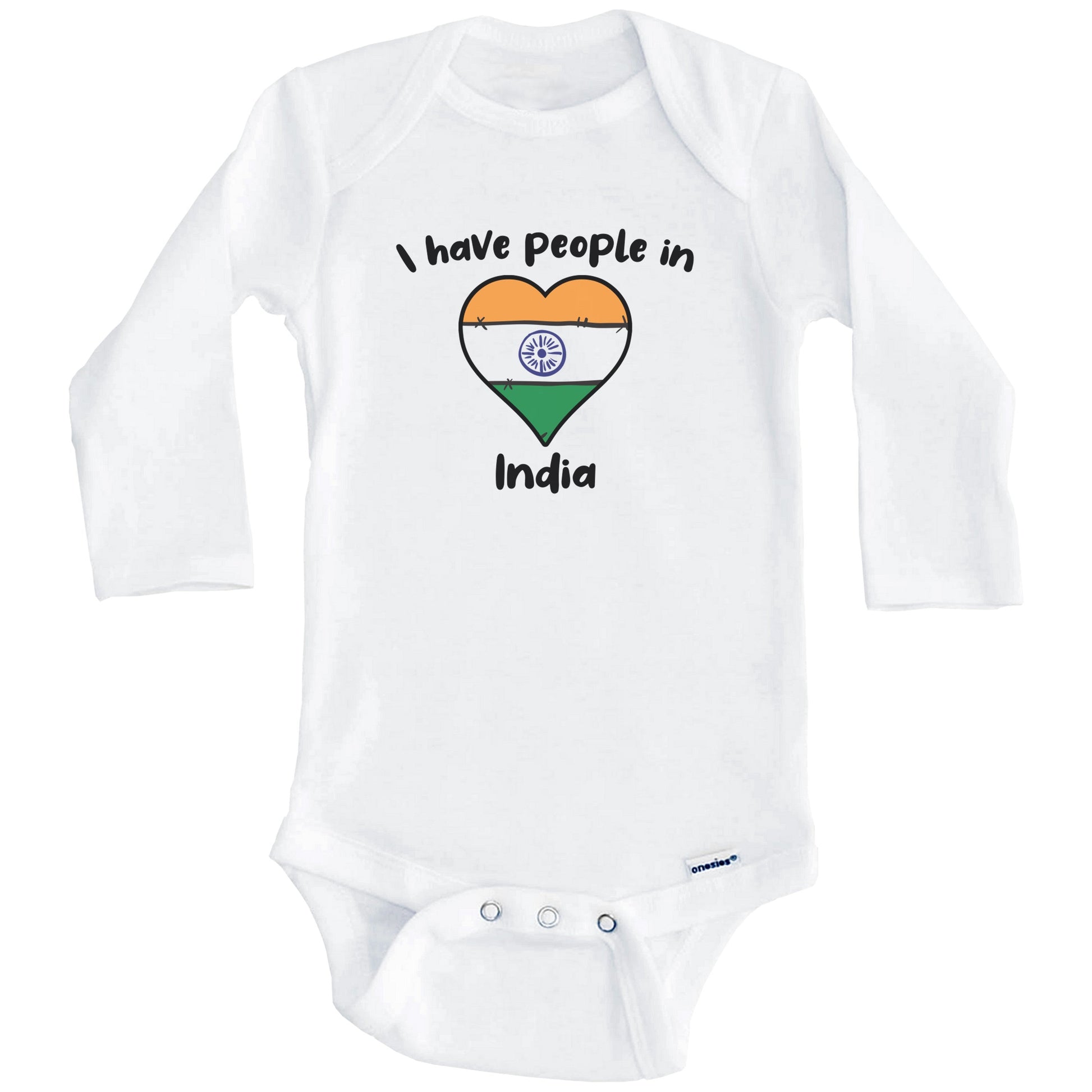 Indian Flag Heart I Have People In India Baby Bodysuit (Long Sleeves)