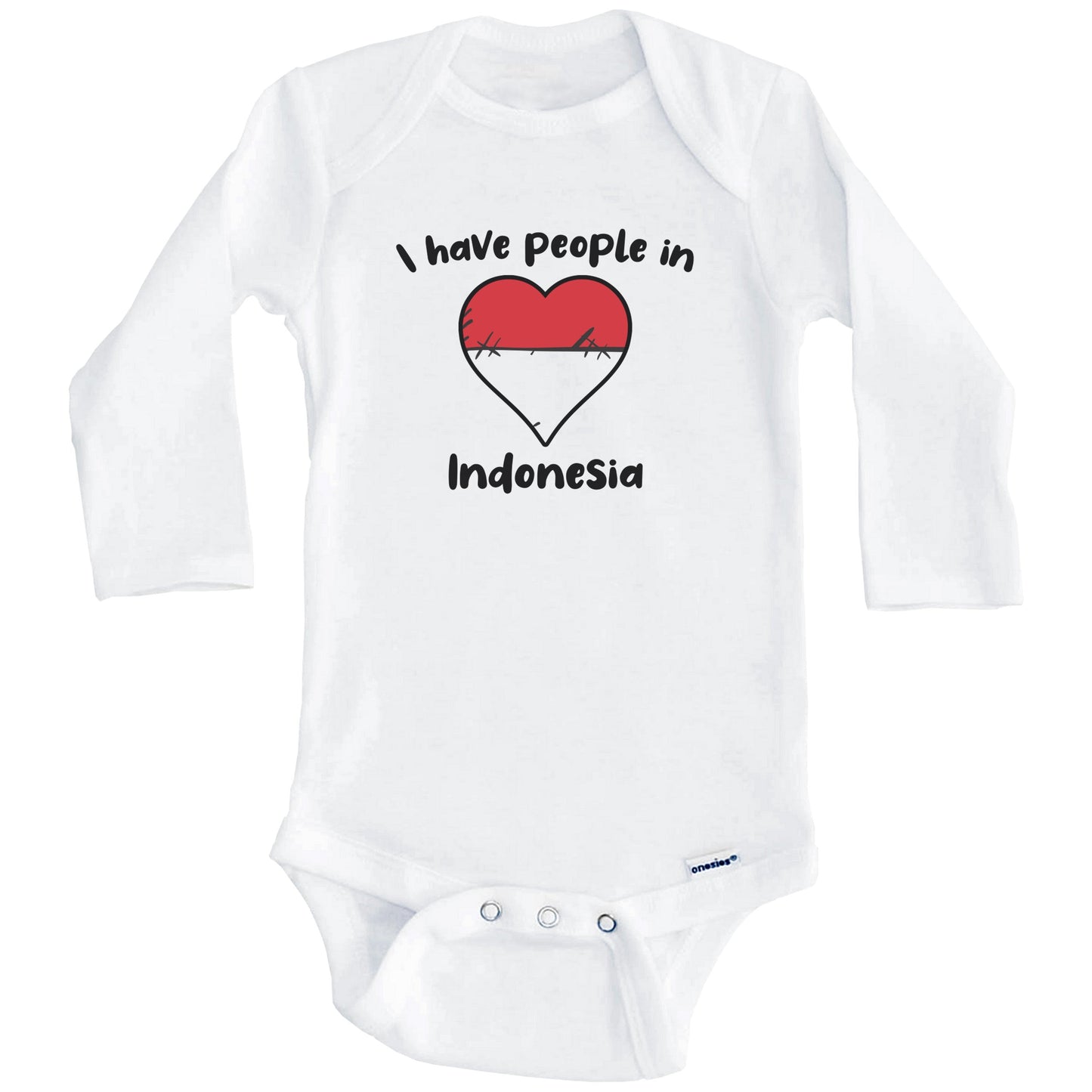 Indonesian Flag Heart I Have People In Indonesia Baby Bodysuit (Long Sleeves)