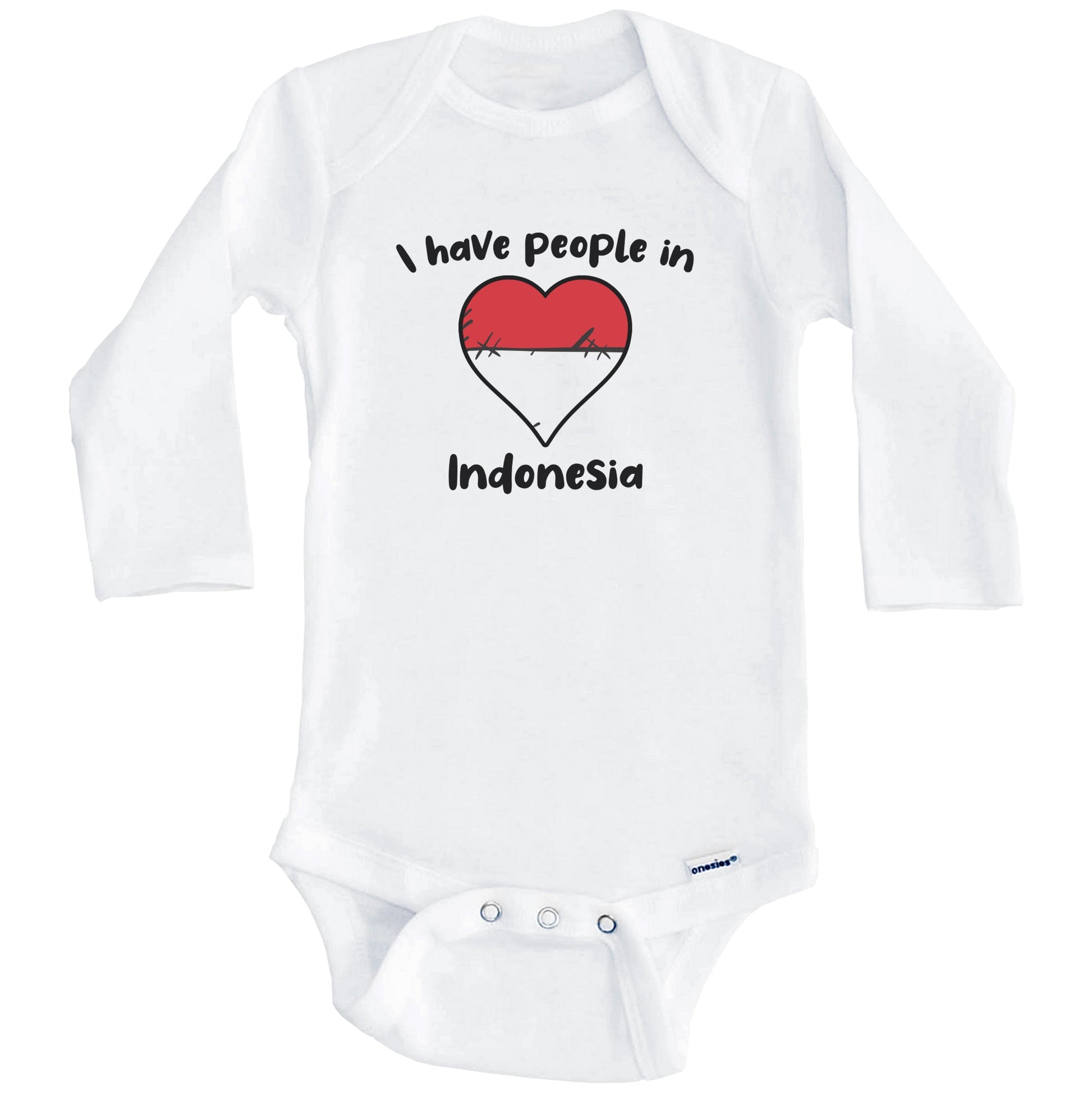 Indonesian Flag Heart I Have People In Indonesia Baby Bodysuit (Long Sleeves)
