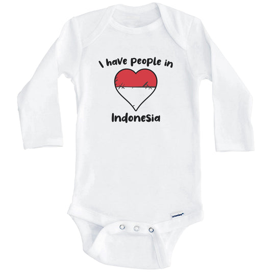 Indonesian Flag Heart I Have People In Indonesia Baby Bodysuit (Long Sleeves)