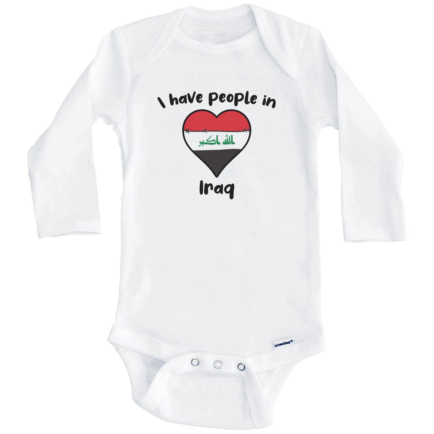 Iraqi Flag Heart I Have People In Iraq Baby Bodysuit (Long Sleeves)