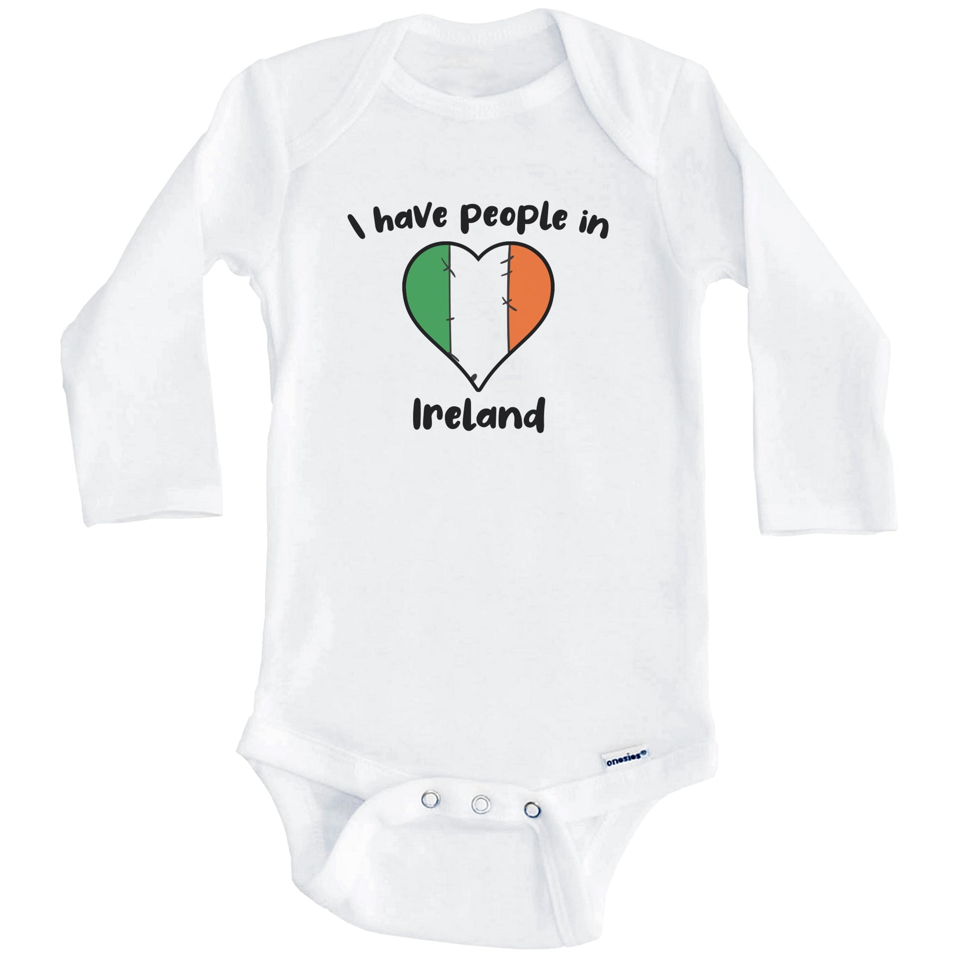Irish Flag Heart I Have People In Ireland Baby Bodysuit (Long Sleeves)