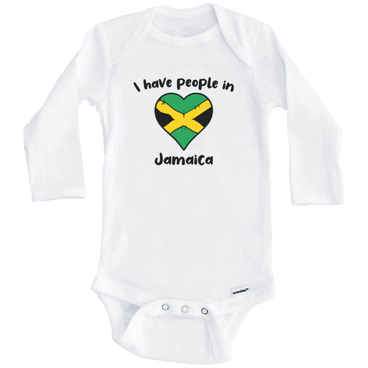 Jamaican Flag Heart I Have People In Jamaica Baby Bodysuit (Long Sleeves)