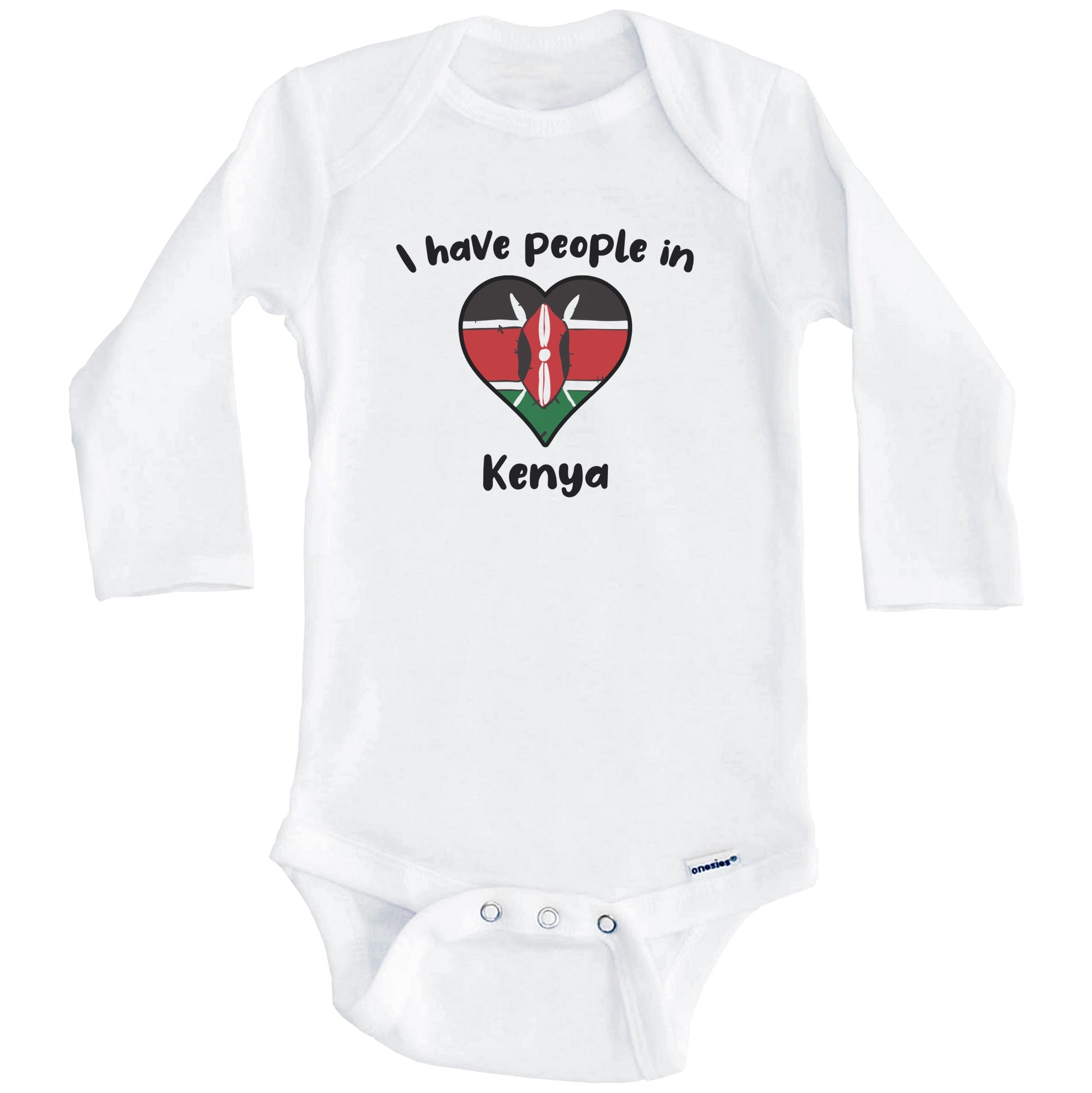 Kenyan Flag Heart I Have People In Kenya Baby Bodysuit (Long Sleeves)