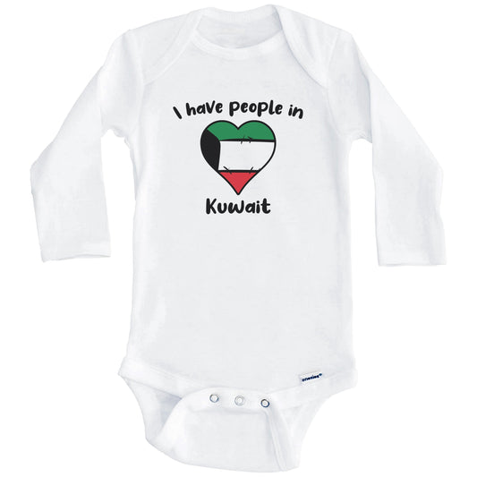 Kuwaiti Flag Heart I Have People In Kuwait Baby Bodysuit (Long Sleeves)