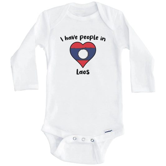 Laotian Flag Heart I Have People In Laos Baby Bodysuit (Long Sleeves)
